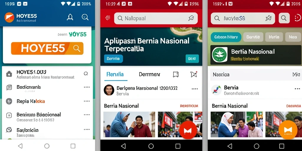 Tampilan antarmuka aplikasi HOYE55 yang menampilkan berita nasional terkini.